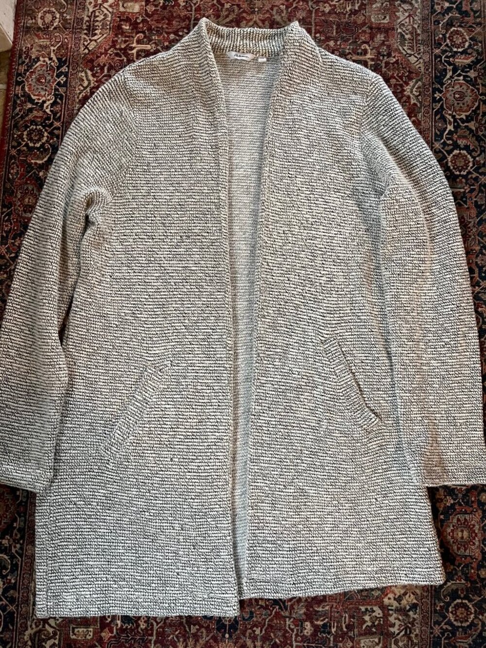 Reitmans Grey and White Birdseye Marled Knit Open Front Cardigan - Size L